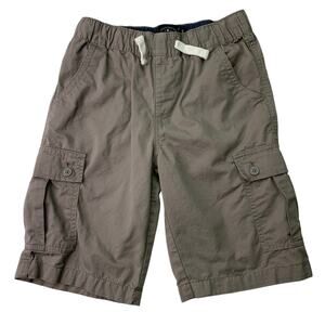 Lucky Brand Boys Sz Medium Tan Gray Cargo Shorts Pockets 9.5" Inseam Drawstring